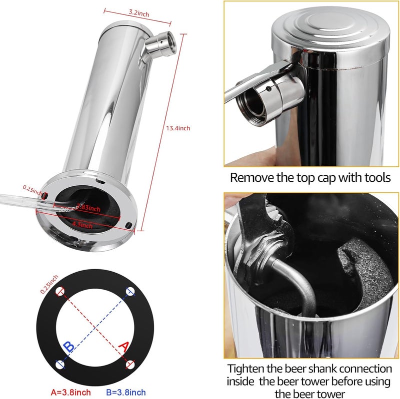 MRbrew Single Tap Draft Beer Tower, Support Countertop and Kegerator Installation, Stainless Core Beer Faucet Stainless Steel 3'' Flange Brewing Tower Dispenser Kit with Self-Closing Faucet Spring - Image 3
